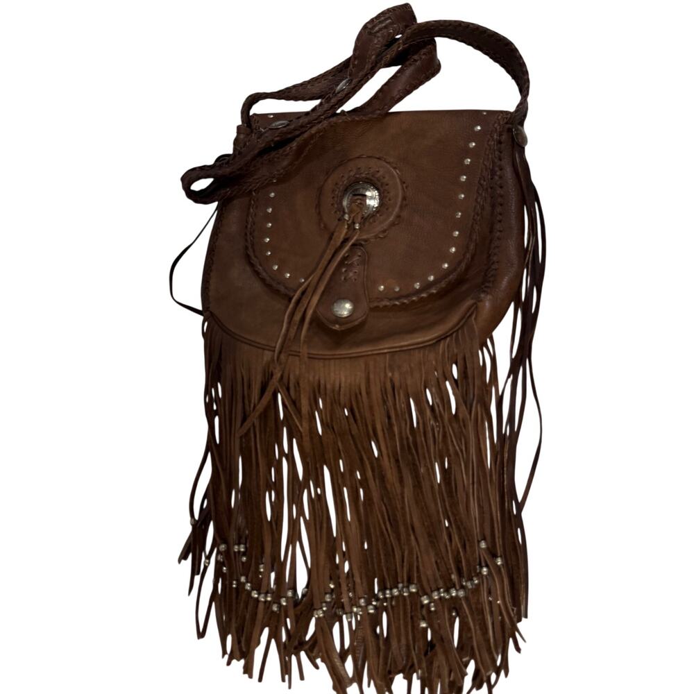 Kobler Leather Concho Fringe Brown Crossbody Western Studded Cowgirl Boho Bag - Picture 2 of 10